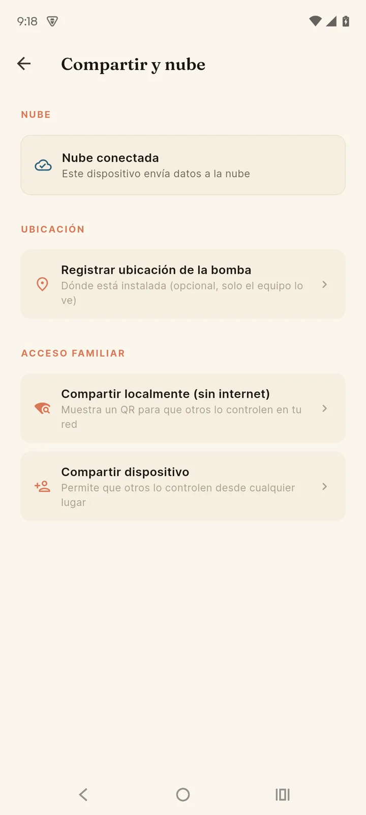 Configuración de compartir y nube