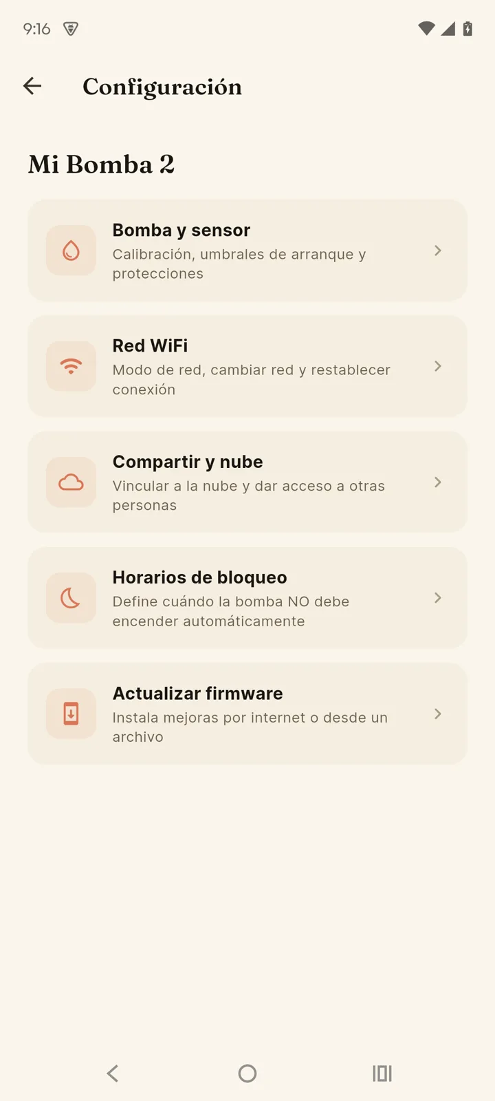 Menú de configuración