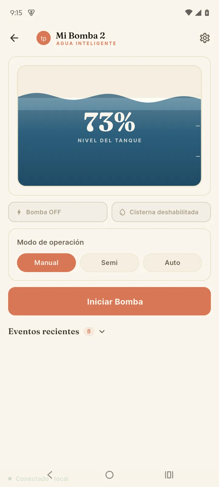 Pantalla principal con la bomba apagada