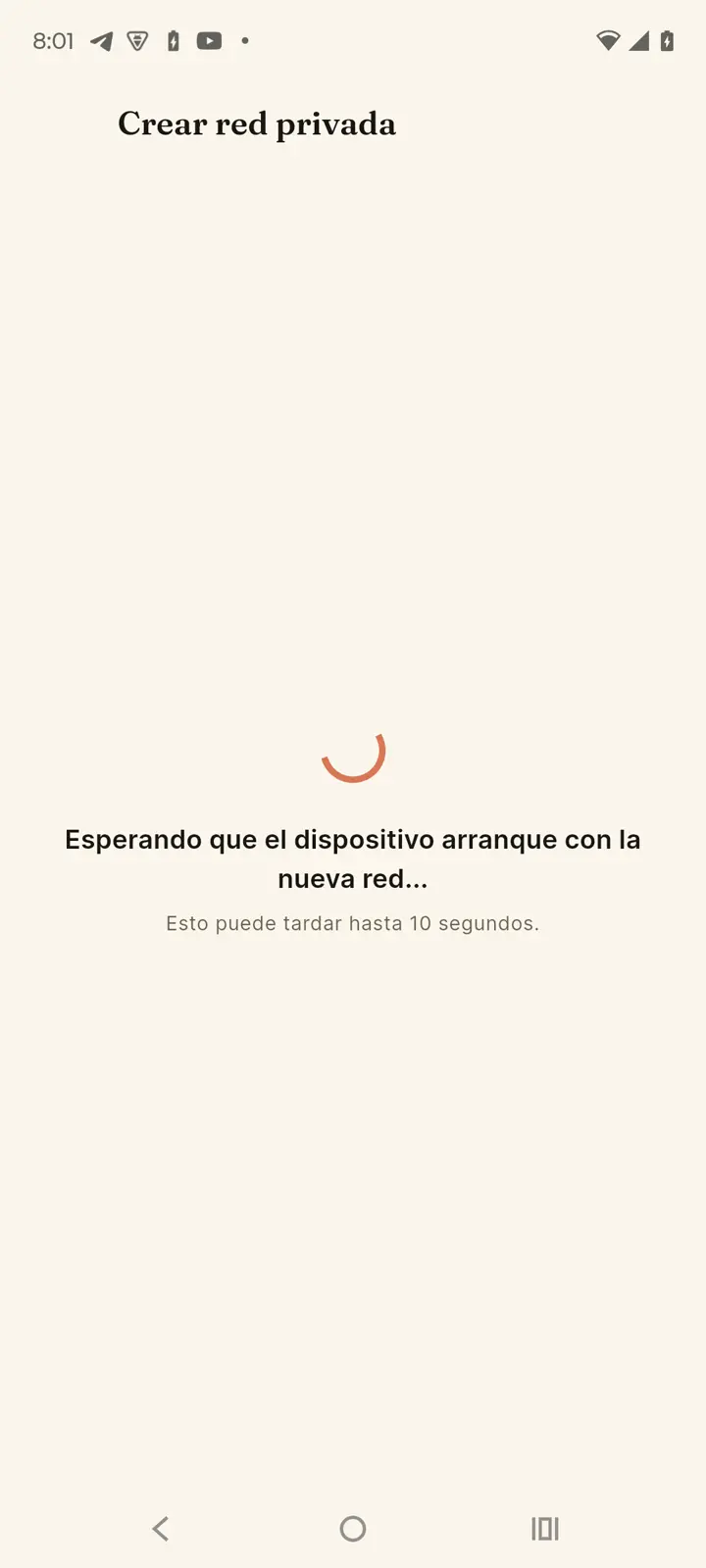 Pantalla de espera mientras el equipo reinicia