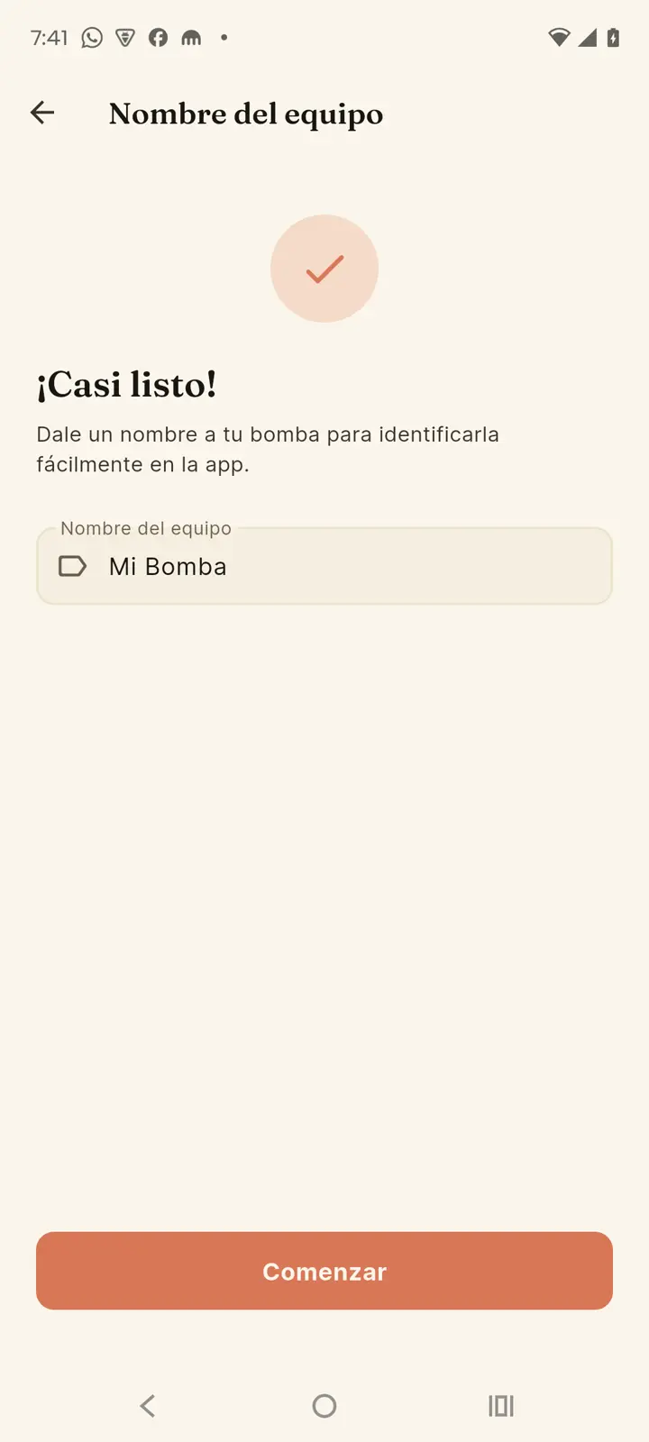 Pantalla para nombrar el equipo