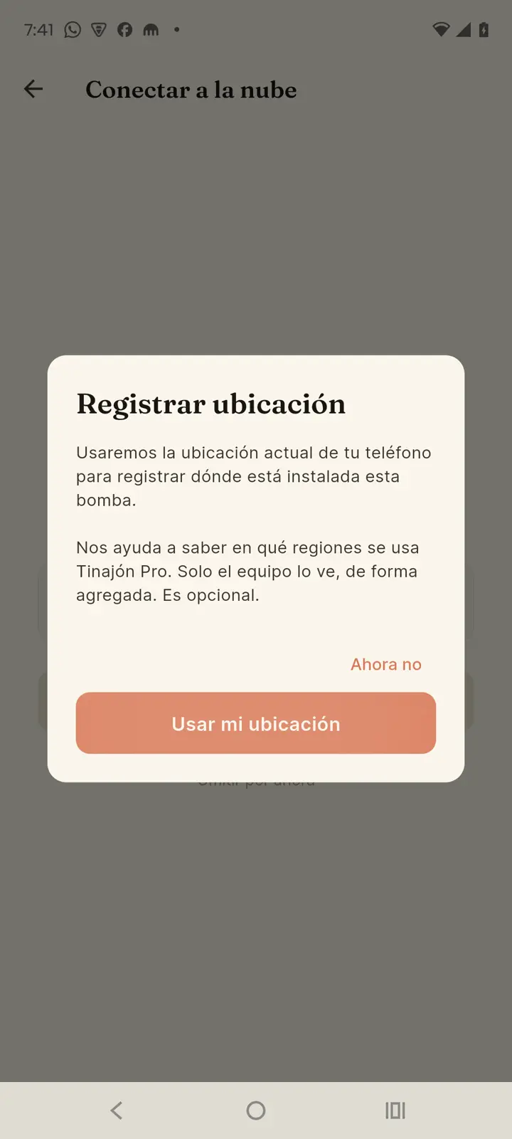 Diálogo para registrar ubicación