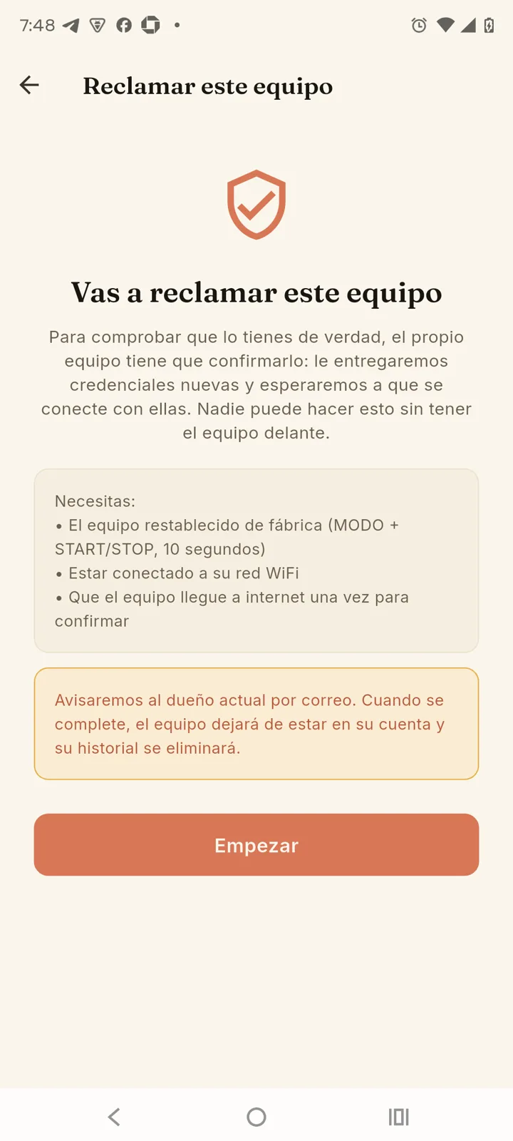 Pantalla de inicio de la reclamación