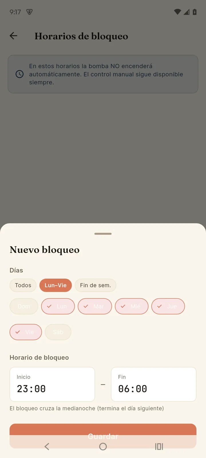 Nuevo horario de bloqueo
