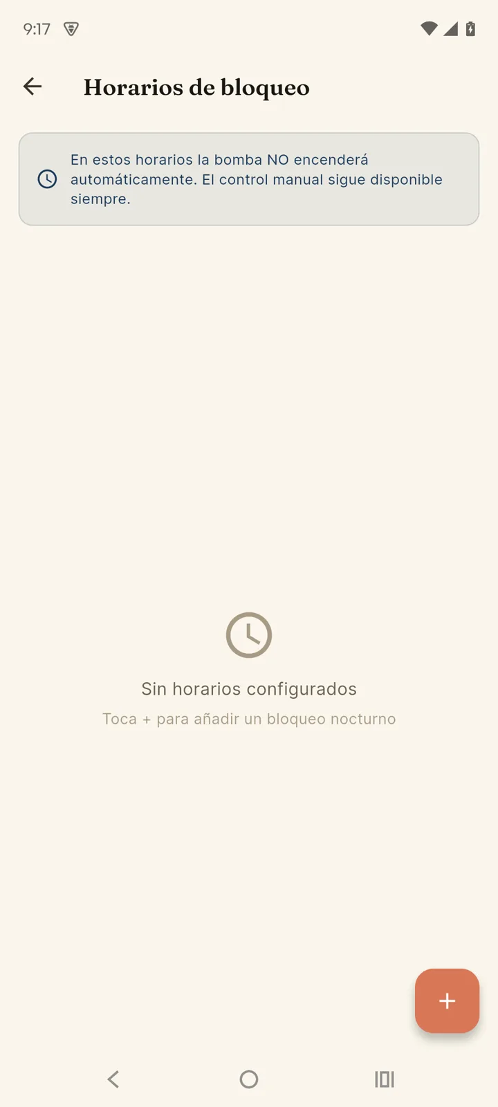 Lista de horarios de bloqueo